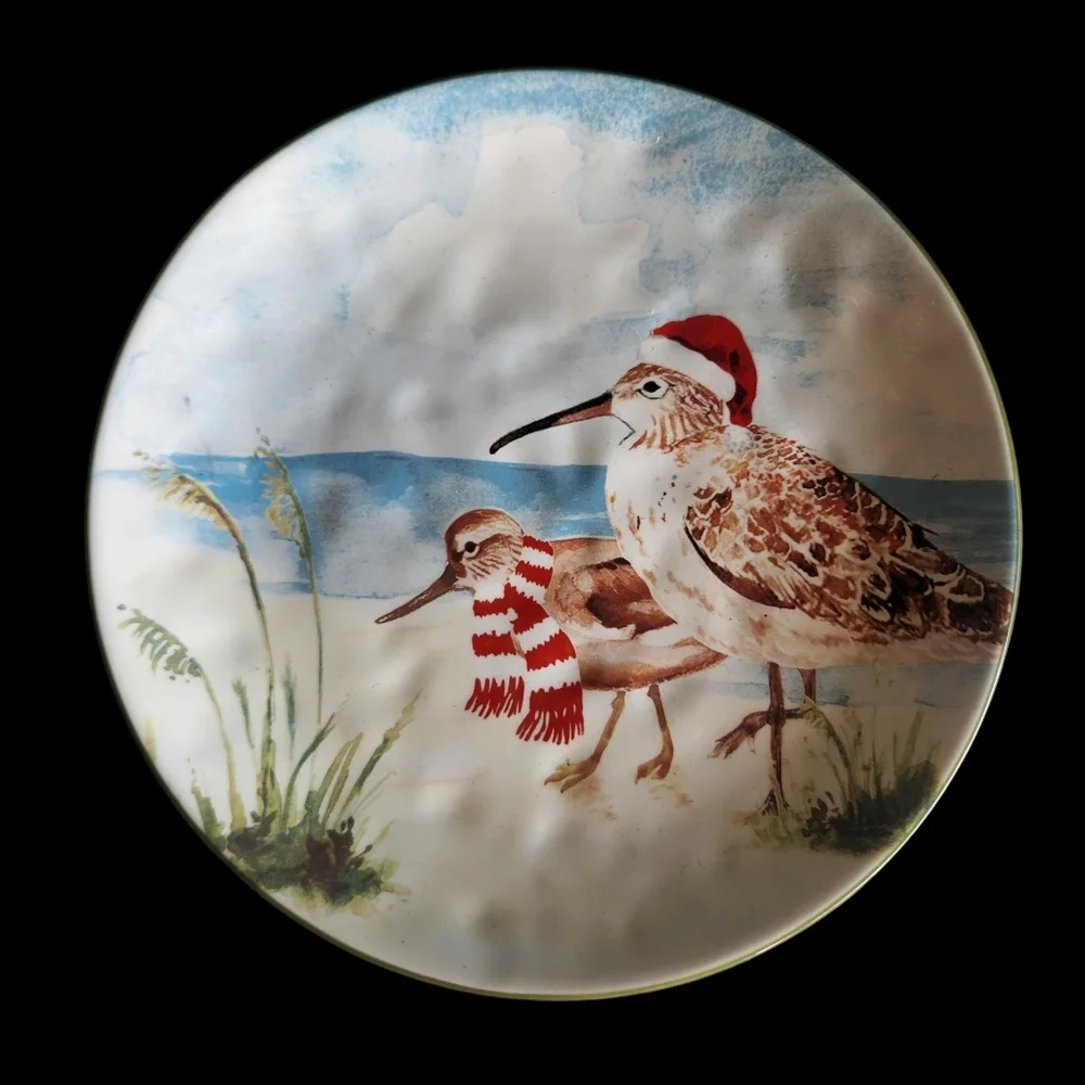 (4) Pier 1 Imports Sandpipers On Beach Christmas Plates Hand Painted Birds 8.5